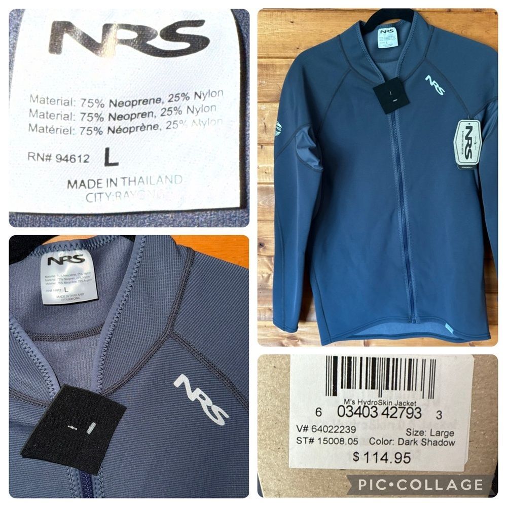 nwt Nrs Mens HydroSkin 0.5 Full Zip Neoprene Jacket Dark Gray Large L Kayak